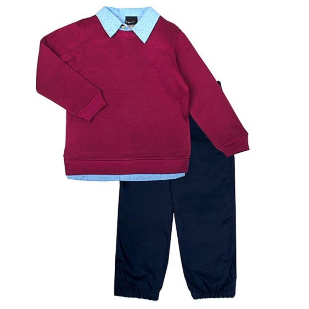 Nannette Kids Burgundy Layered Top & Navy Pants Little Boys Size 4